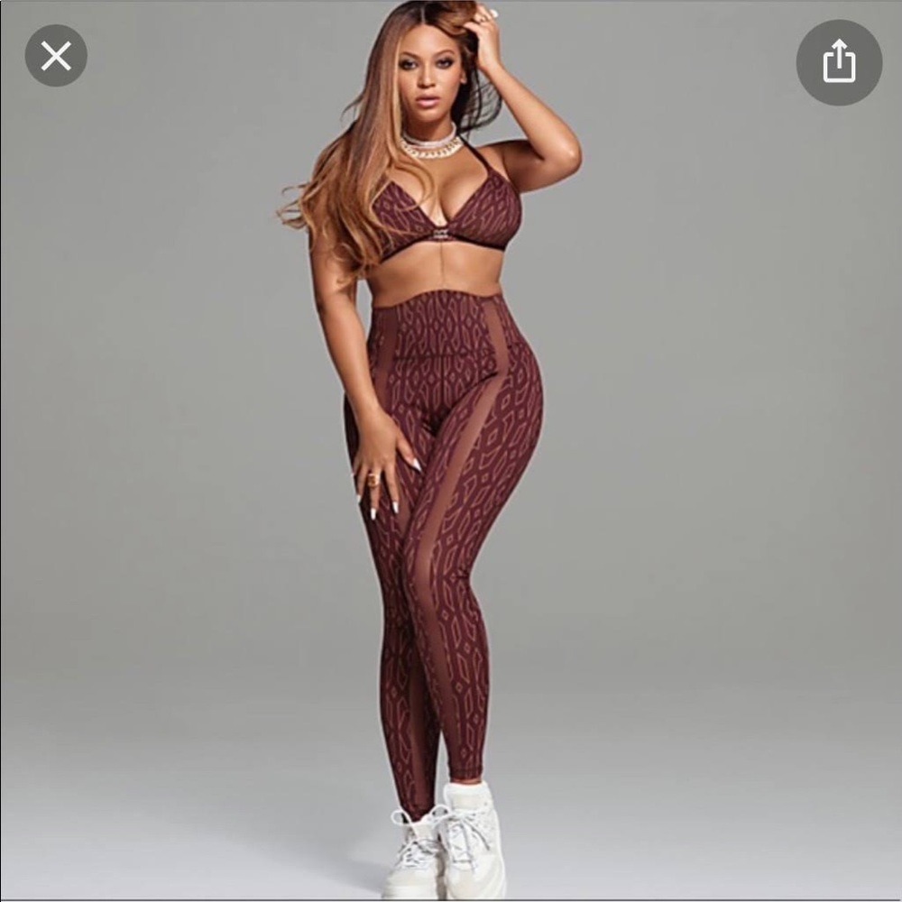 Adidas x Ivy Park Monogram Sheer Panel Tights in Wild Brown/Night Red Size S